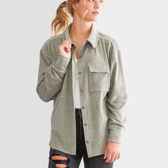 BKE Tops - BKE Women’s Shirt Sweater Jacket‎ Shacket M Marled Green Fleece Soft Boyfriend